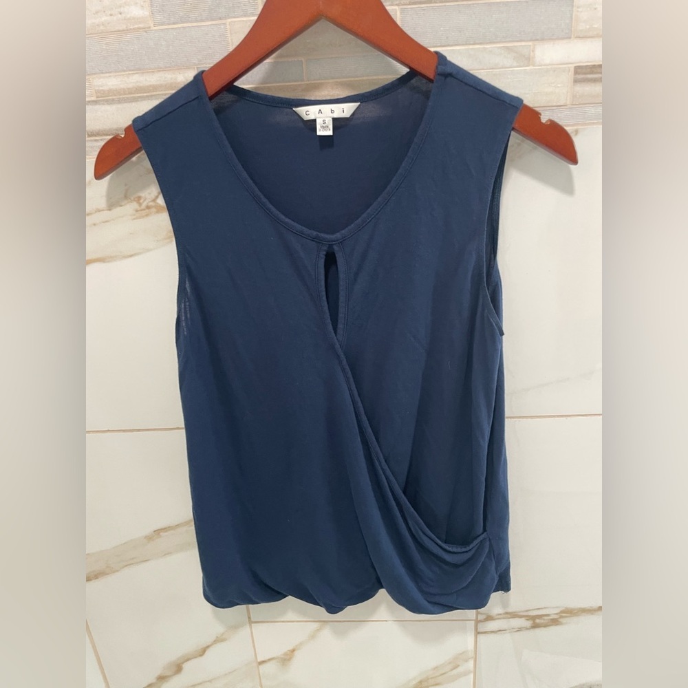 CABI Shirt Sleeveless Crossover Tee Womens S French Navy Blue $64 Jersey - Picture 2 of 9